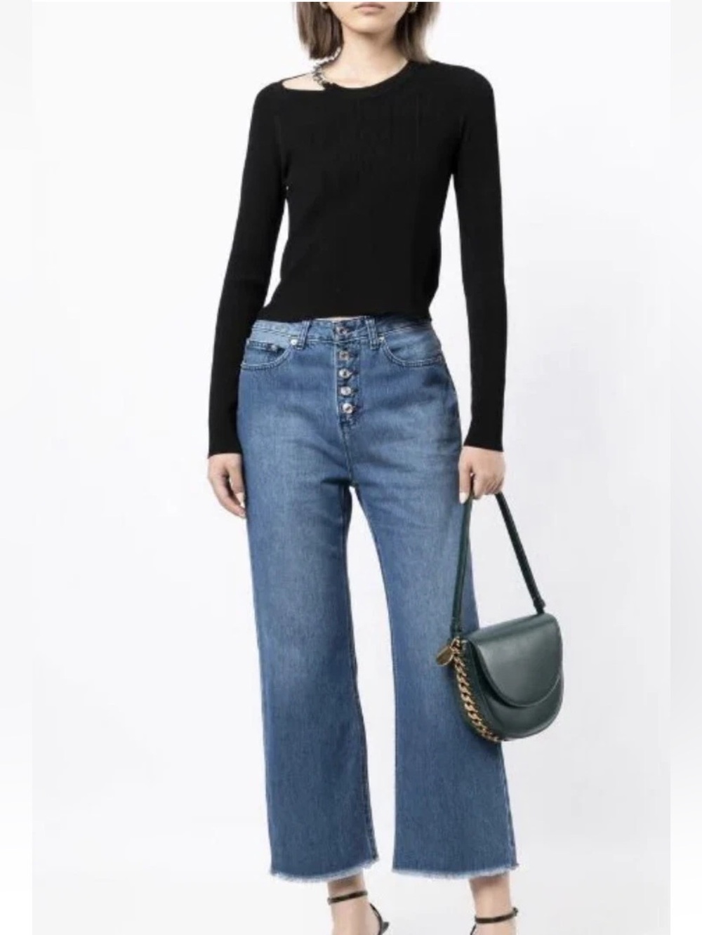 NWT Michael Kors High Rise Selma Cropped Flare Blue Jeans Size 4 Raw Hem